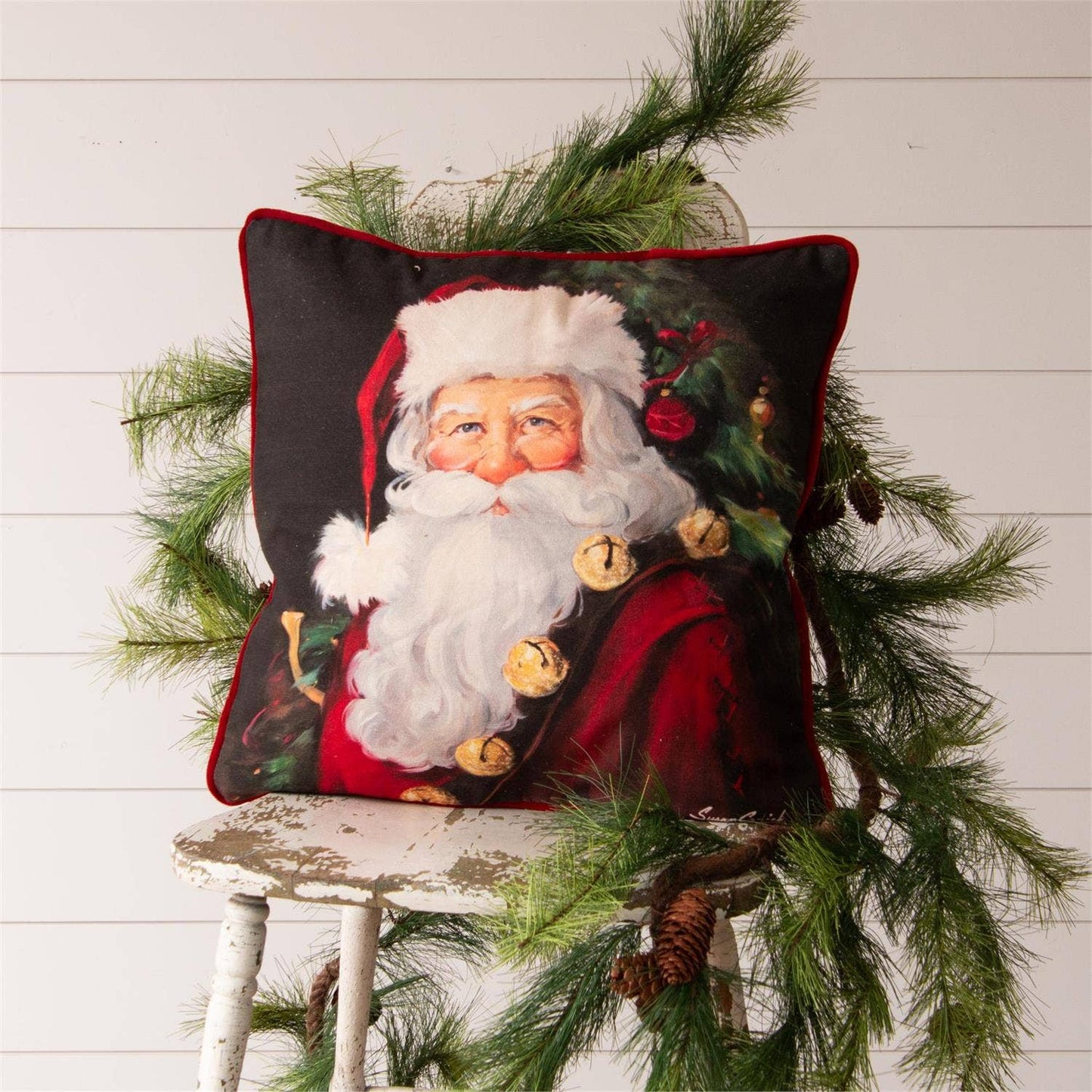 Pillow - Classic Santa, Red Velvet On Reverse Side (Pk/02) Audrey's Home & Gift