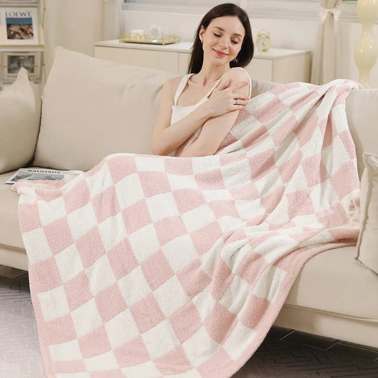 Checkerboard Patterned Throw Blanket: Pink / ONE SIZE Fashion City