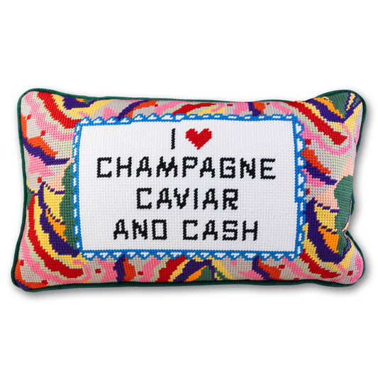 Caviar and Cash Needlepoint Pillow Furbish Studio