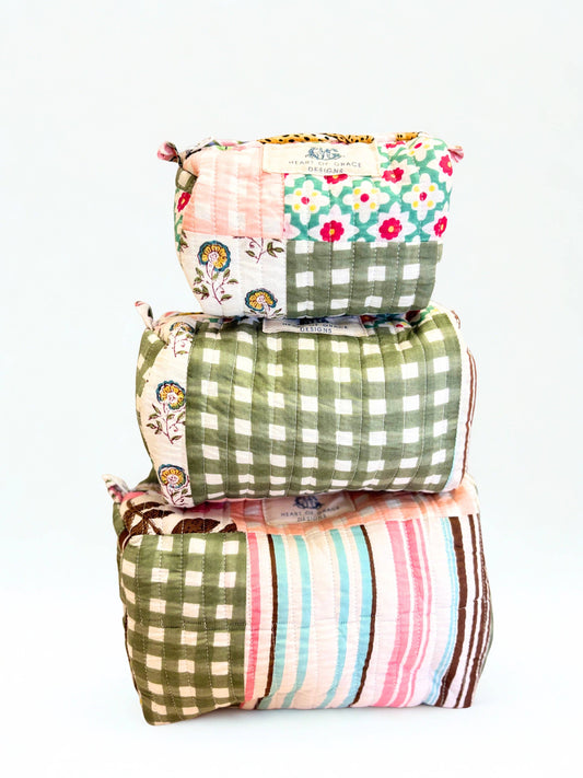 Rose Chapelle | Quilted Cosmetic Bag Set of 3 Heart of Grace
