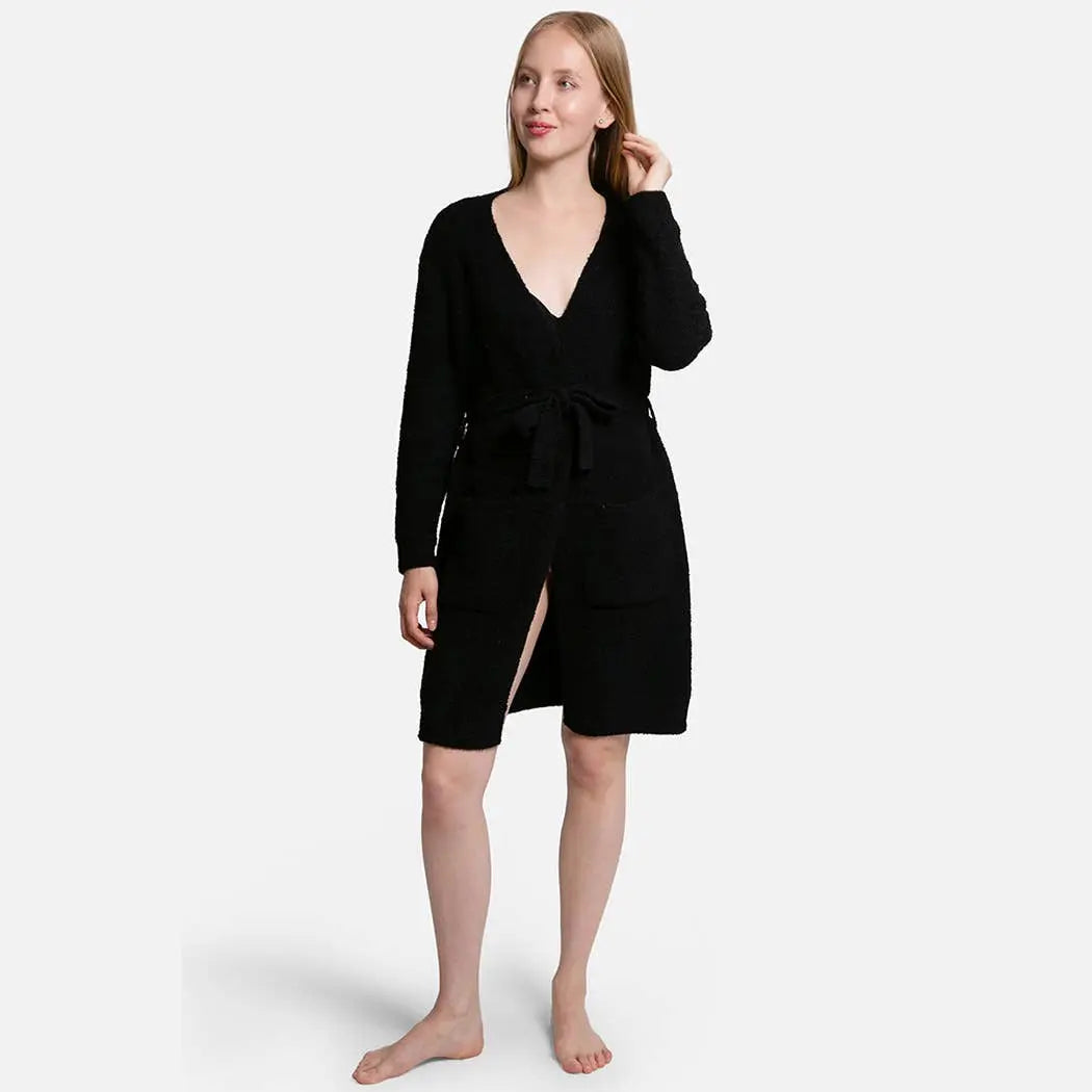 Solid Color Soft Robe with Happy Face Fashion City