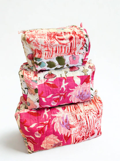 Quilted Cosmetic Bags | Set of 3 | Pink Petale Heart of Grace