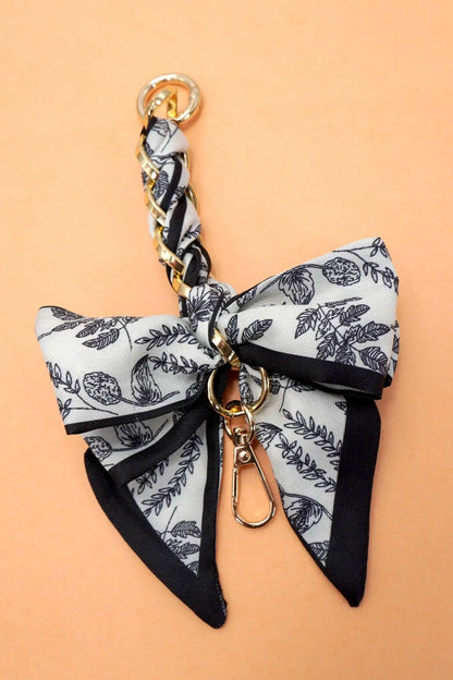 VINTAGE FLORAL SILK BOW BAG CHARM KEYCHAIN | 40KC148: Black JOSSLYN by wall to wall
