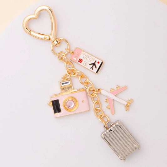 Travel-Themed Bag Charm Keychain with Heart Clasp SP Sophia Collection