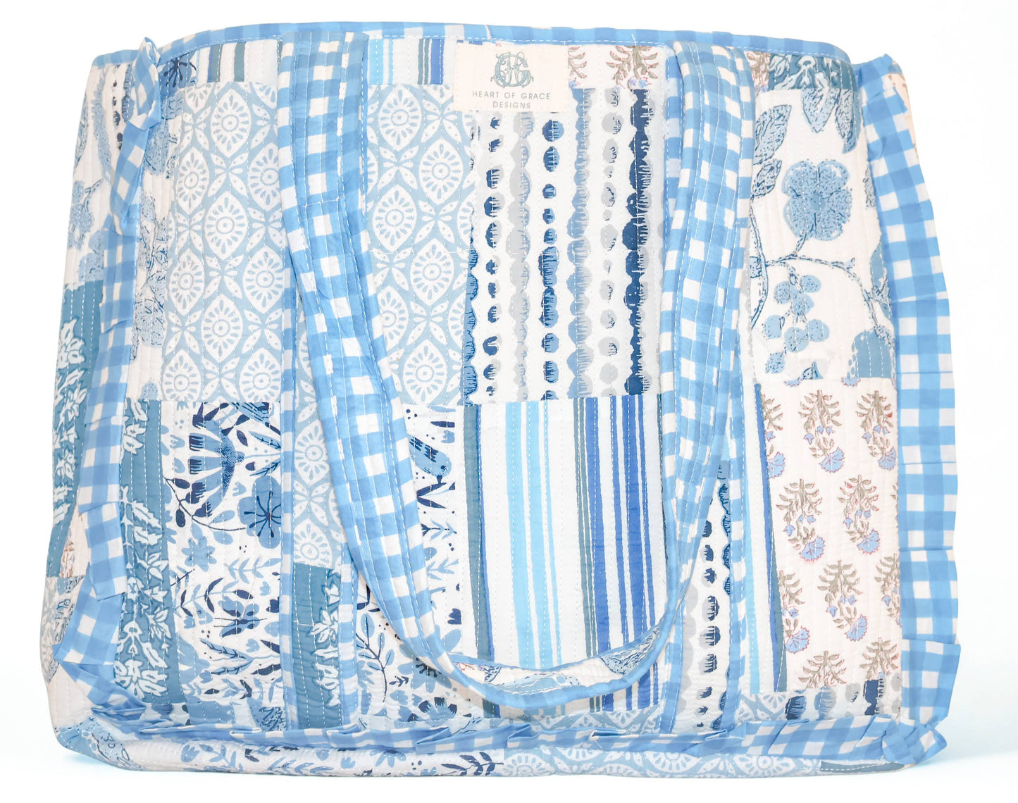 Bleu Chapelle | Large Quilted Ruffle Tote Bag