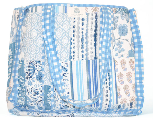 Bleu Chapelle | Large Quilted Ruffle Tote Bag