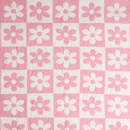 DAISY AND CHECKERED Print Soft Cozy Throw Blanket: PINK / ONE SIZE Fashion City