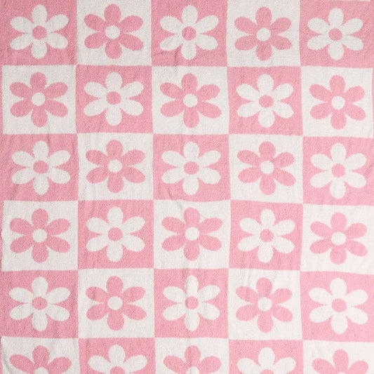 DAISY AND CHECKERED Print Soft Cozy Throw Blanket: PINK / ONE SIZE Fashion City