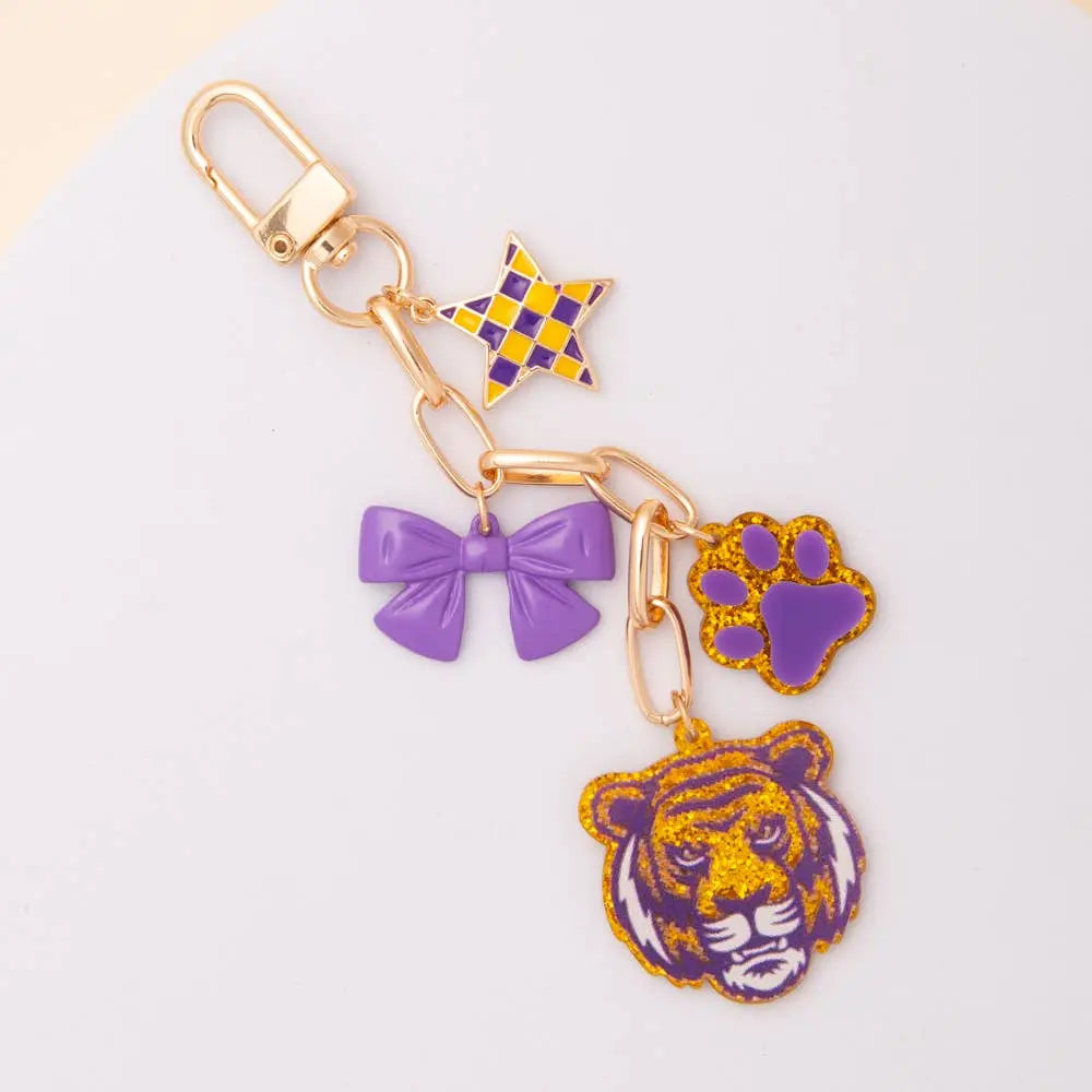 Game Day Bag Charm Keychain with Enamel Bow, Checkered Star SP Sophia Collection