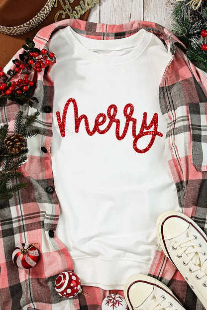 LDC Merry Graphic Christmas Crew Neck Sweatshirt Little Daisy Closet