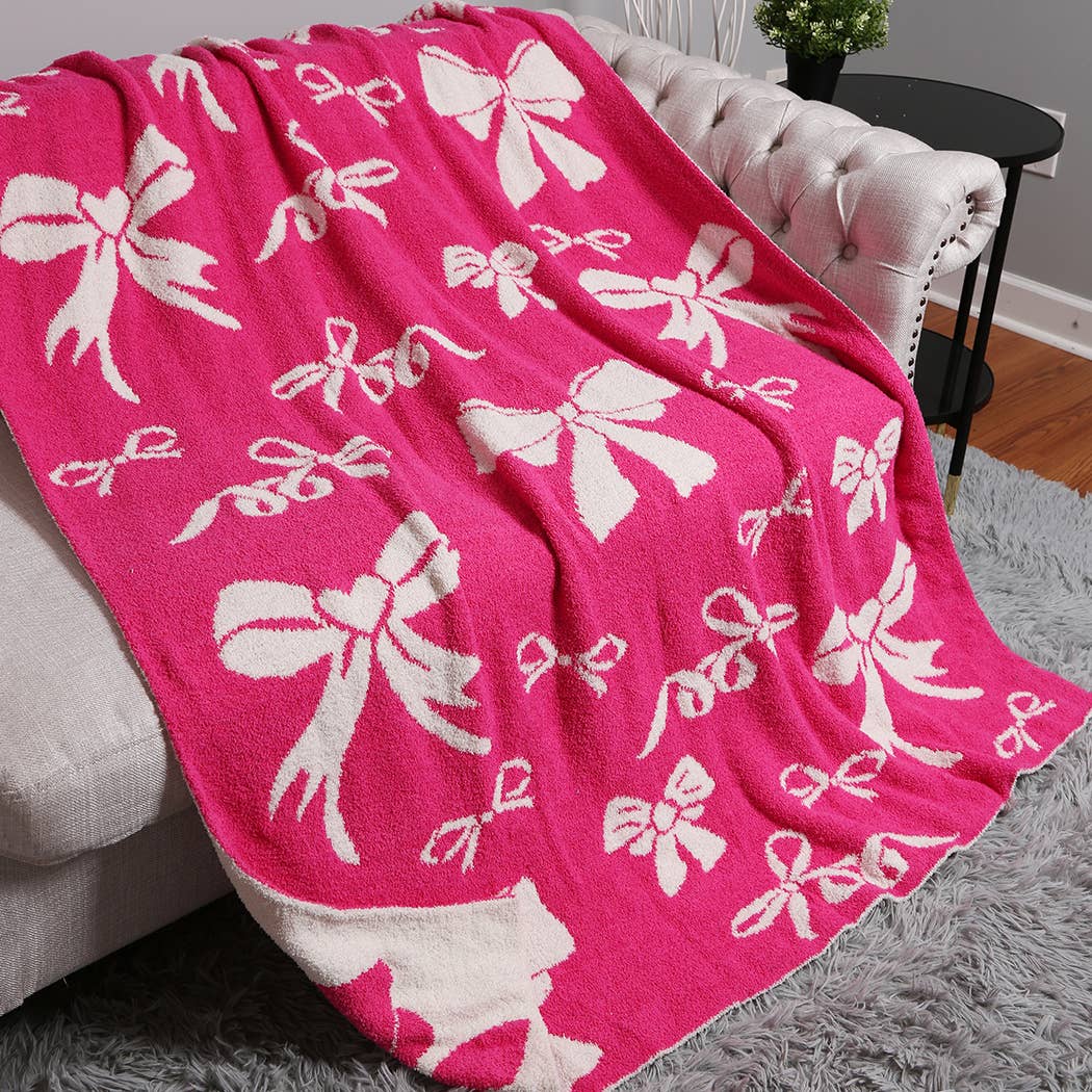 Ribbon Pattern Print Cozy Soft Throw Blanket : FUCHSIA / ONE SIZE Fashion City
