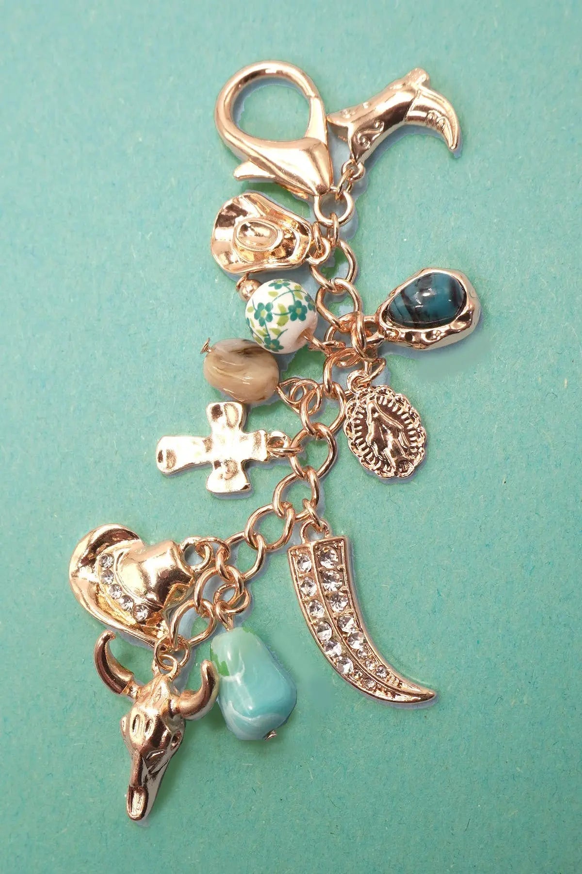 WESTERN PORCELAIN CROSS BOOT COWBOY HAT BAG CHARM | 80K010: Gold JOSSLYN by wall to wall