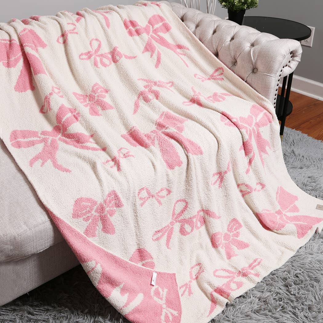 Ribbon Pattern Print Cozy Soft Throw Blanket : FUCHSIA / ONE SIZE Fashion City