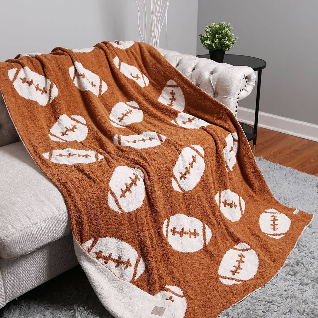 Football Patterned Throw Blanket: Brown / ONE SIZE Fashion City