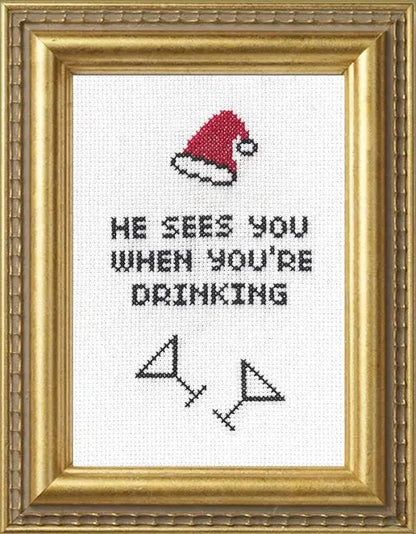 He Sees You When You're Drinking Subversive Cross Stitch
