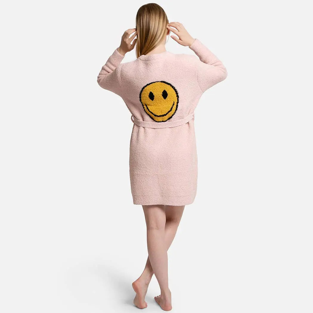 Solid Color Soft Robe with Happy Face Fashion City