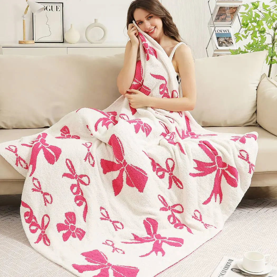 Ribbon Pattern Print Cozy Soft Throw Blanket : FUCHSIA / ONE SIZE Fashion City