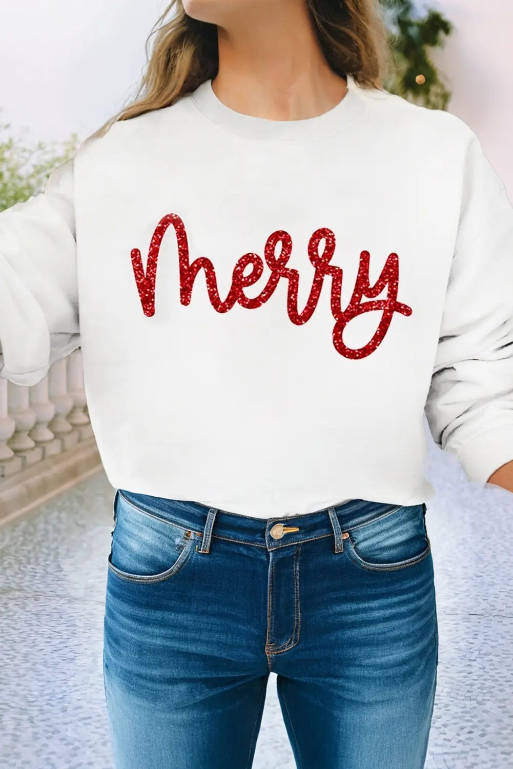 LDC Merry Graphic Christmas Crew Neck Sweatshirt Little Daisy Closet