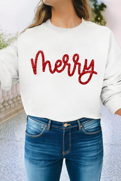 LDC Merry Graphic Christmas Crew Neck Sweatshirt Little Daisy Closet