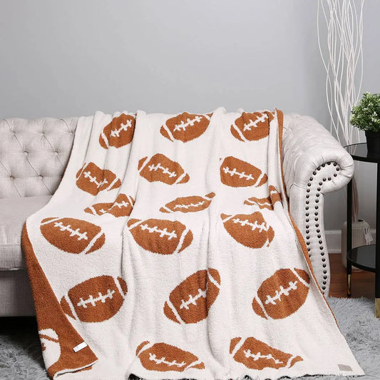 Football Patterned Throw Blanket: Brown / ONE SIZE Fashion City