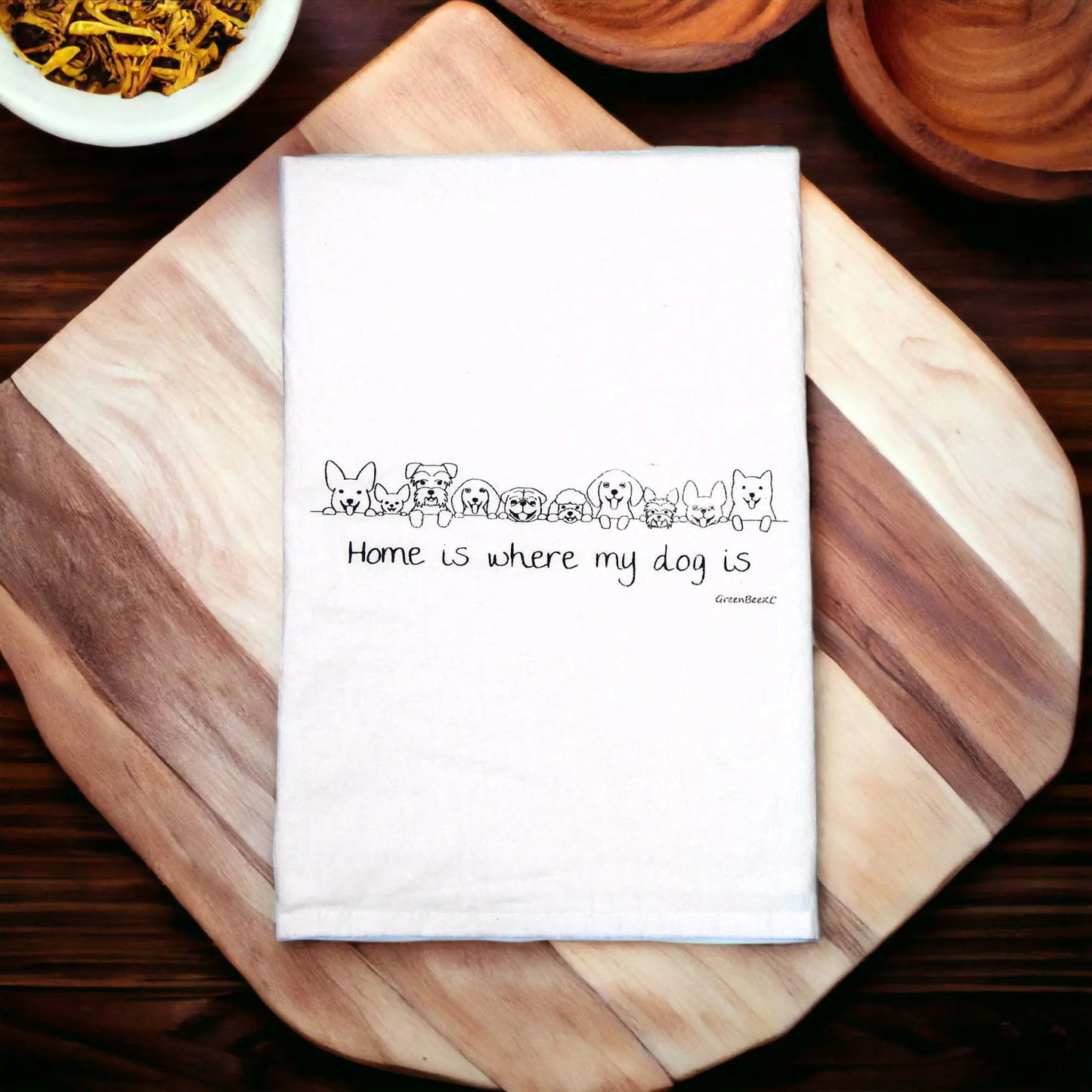 Dog Is Home Dish Towel | Tea Towels | Flour Sack Towels Green Bee Tea Towels