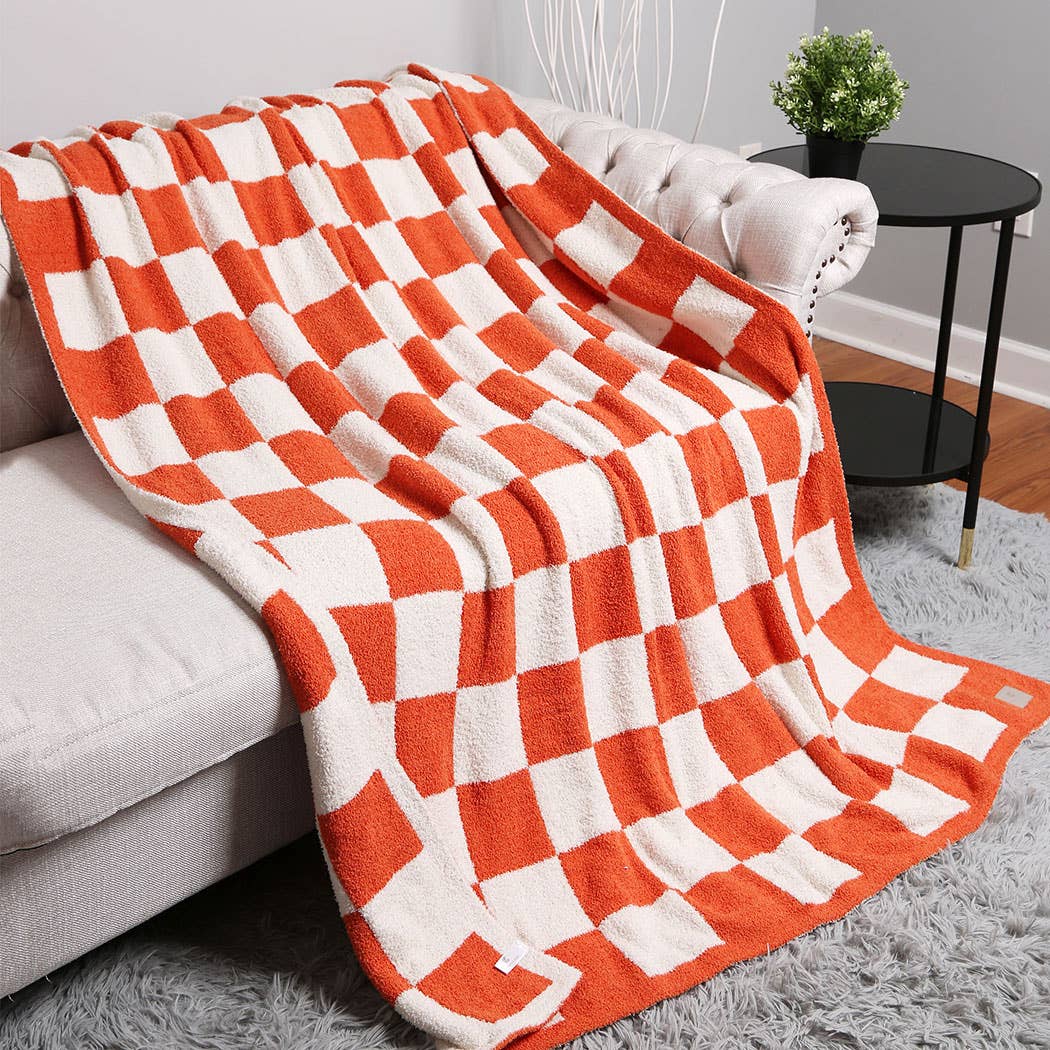 Checkerboard Patterned Throw Blanket: Green / ONE SIZE Fashion City