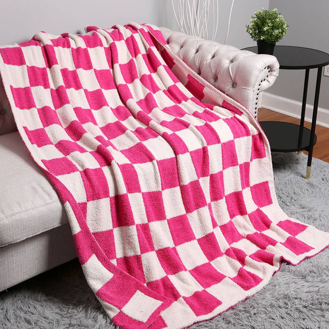 Checkerboard Patterned Throw Blanket: Green / ONE SIZE Fashion City