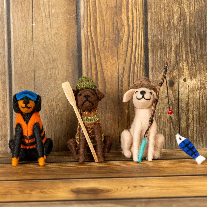 Felted Wool Fishing Dog Ornaments Carson's She Shed