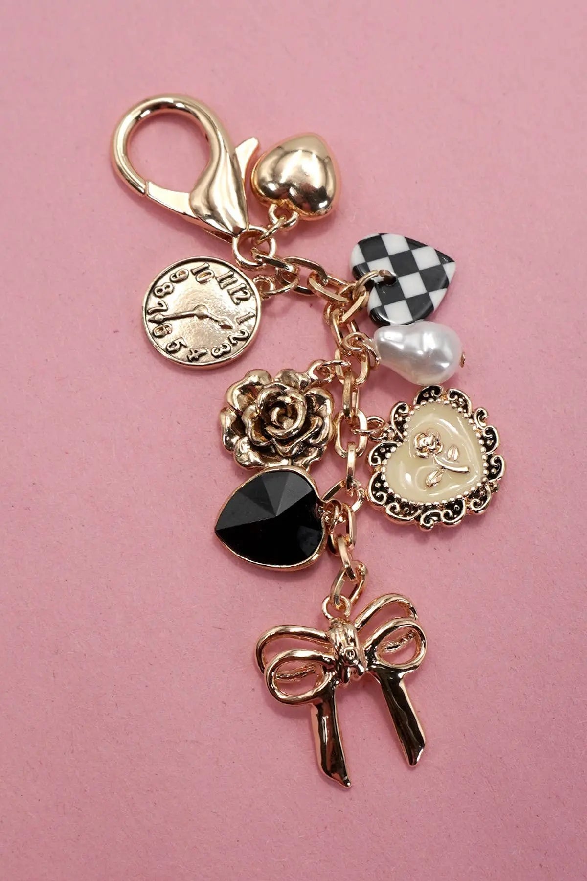BOW CHECKER HEART FLOWER BAG CHARM | 80K049: Gold JOSSLYN by wall to wall