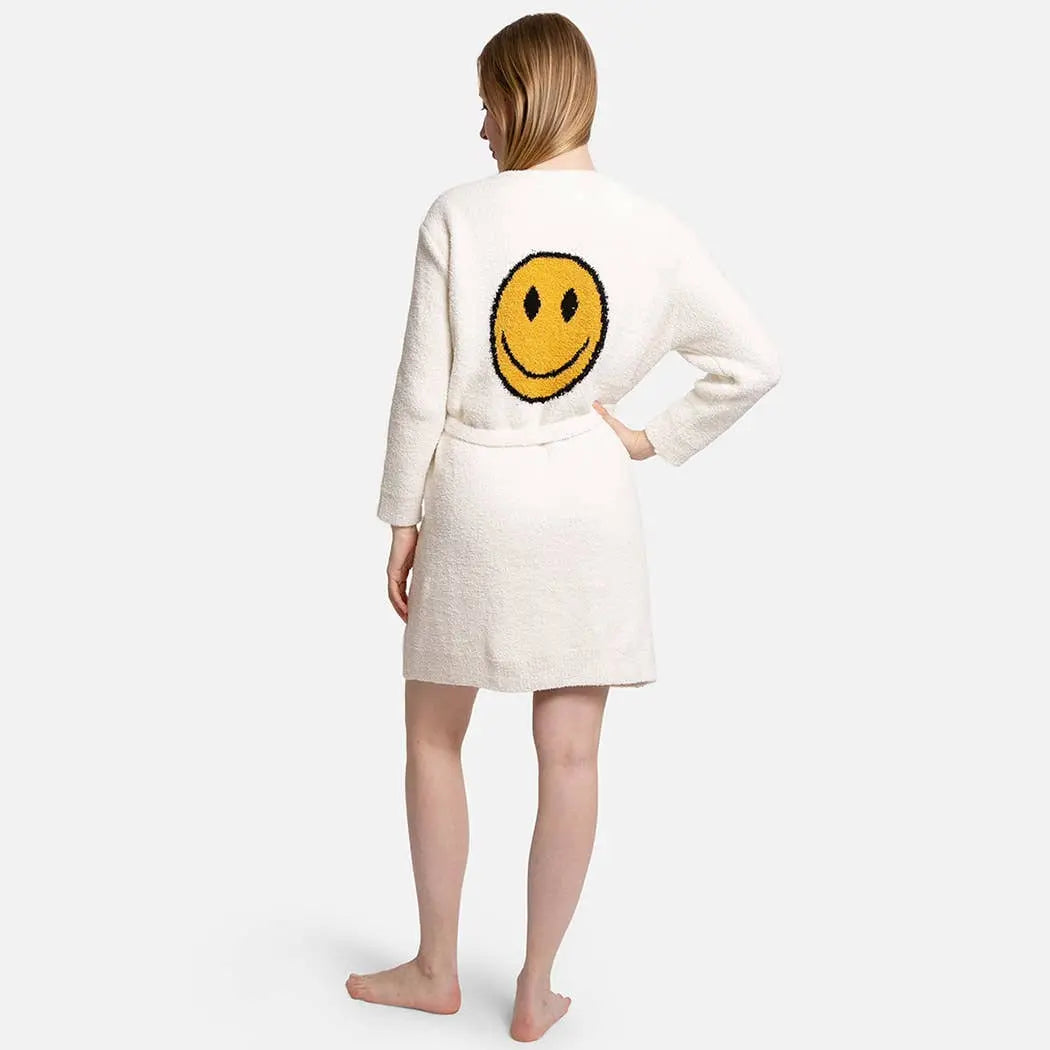 Solid Color Soft Robe with Happy Face Fashion City