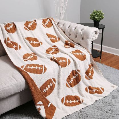 Football Patterned Throw Blanket: Brown / ONE SIZE Fashion City