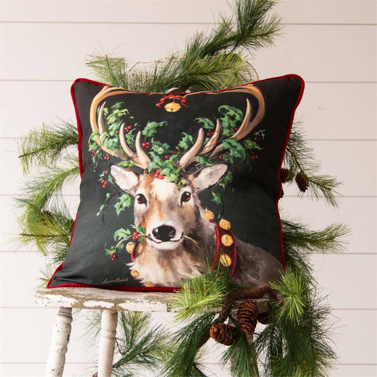 Pillow - Reindeer Pillow, Red Velvet On Reverse Side Audrey's Home & Gift