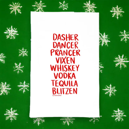 Santa's Reindeer Kitchen Towel | Tea Towels | Festive Towels Green Bee Tea Towels