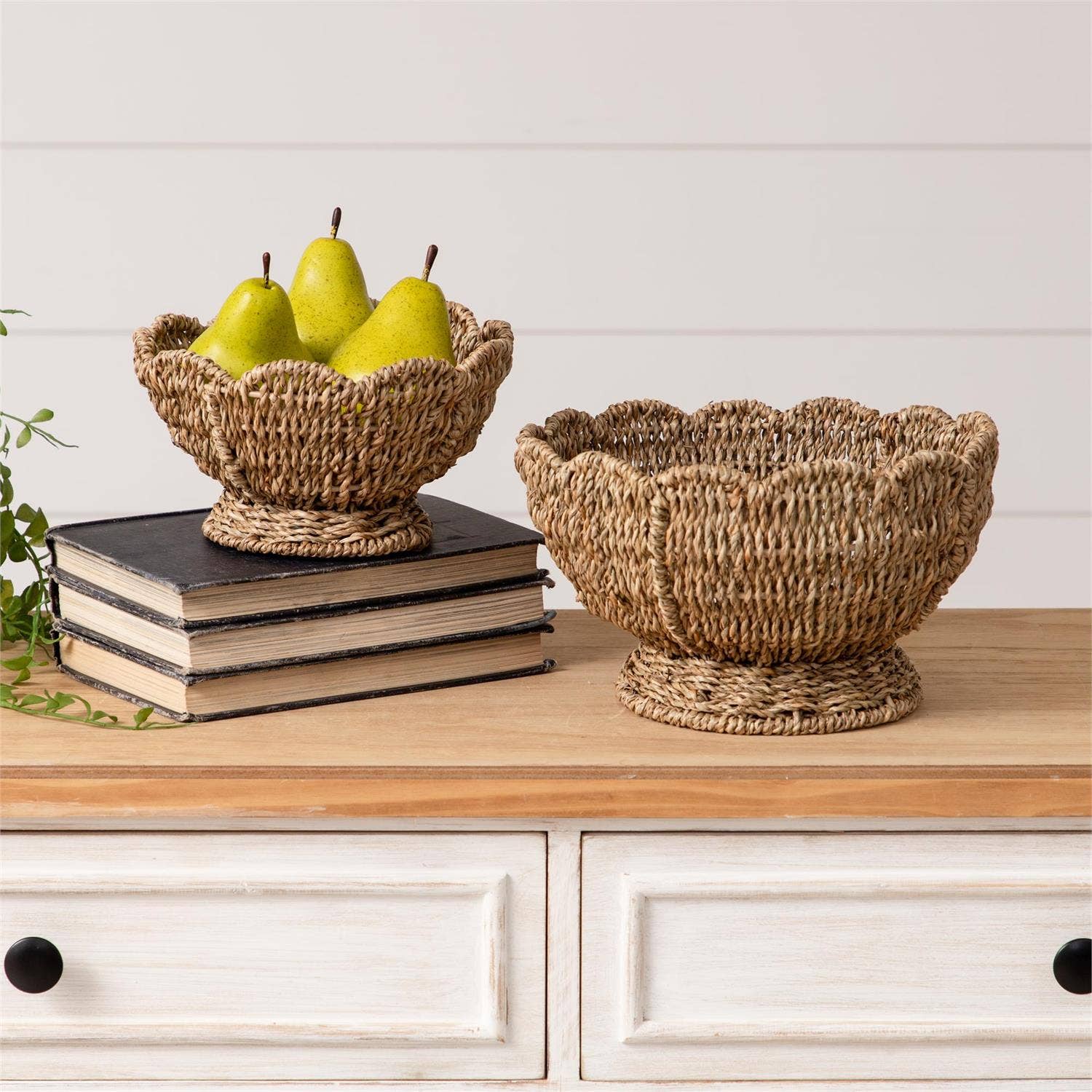 Scalloped Edge Seagrass Bowls (Set Of 02) Audrey's Home & Gift