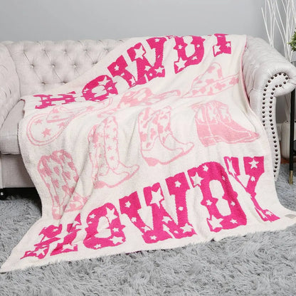 Howdy Western Theme Print Soft Throw Blanket: Pink / ONE SIZE Fashion City