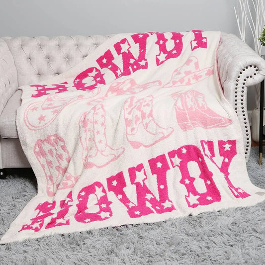 Howdy Western Theme Print Soft Throw Blanket: Pink / ONE SIZE Fashion City
