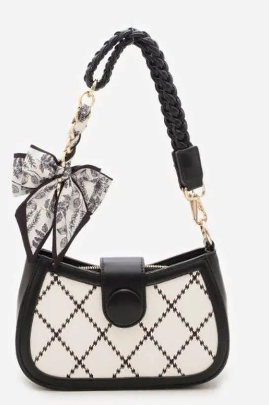 VINTAGE FLORAL SILK BOW BAG CHARM KEYCHAIN | 40KC148: Black JOSSLYN by wall to wall