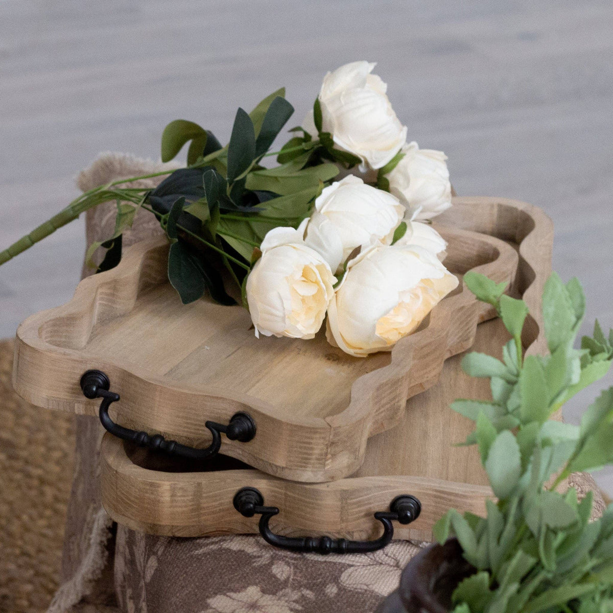 Trays - Scalloped Natural Wood (Set Of 02) Audrey's Home & Gift