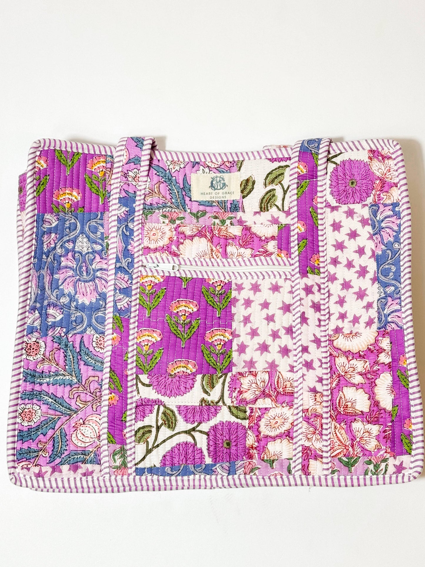 Large Quilted Zipper Tote Bag | Starlit Blooms Patchwork