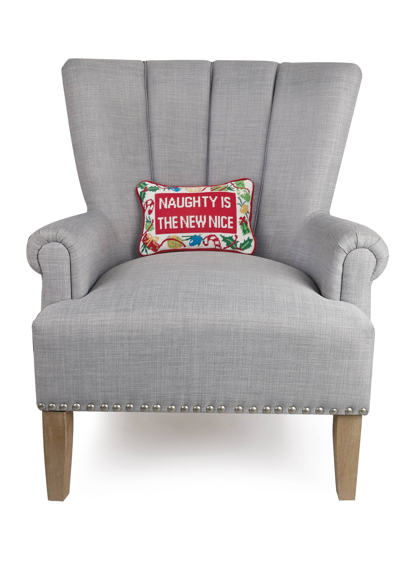 Naughty New Nice Embroidered Pillow Peking Handicraft