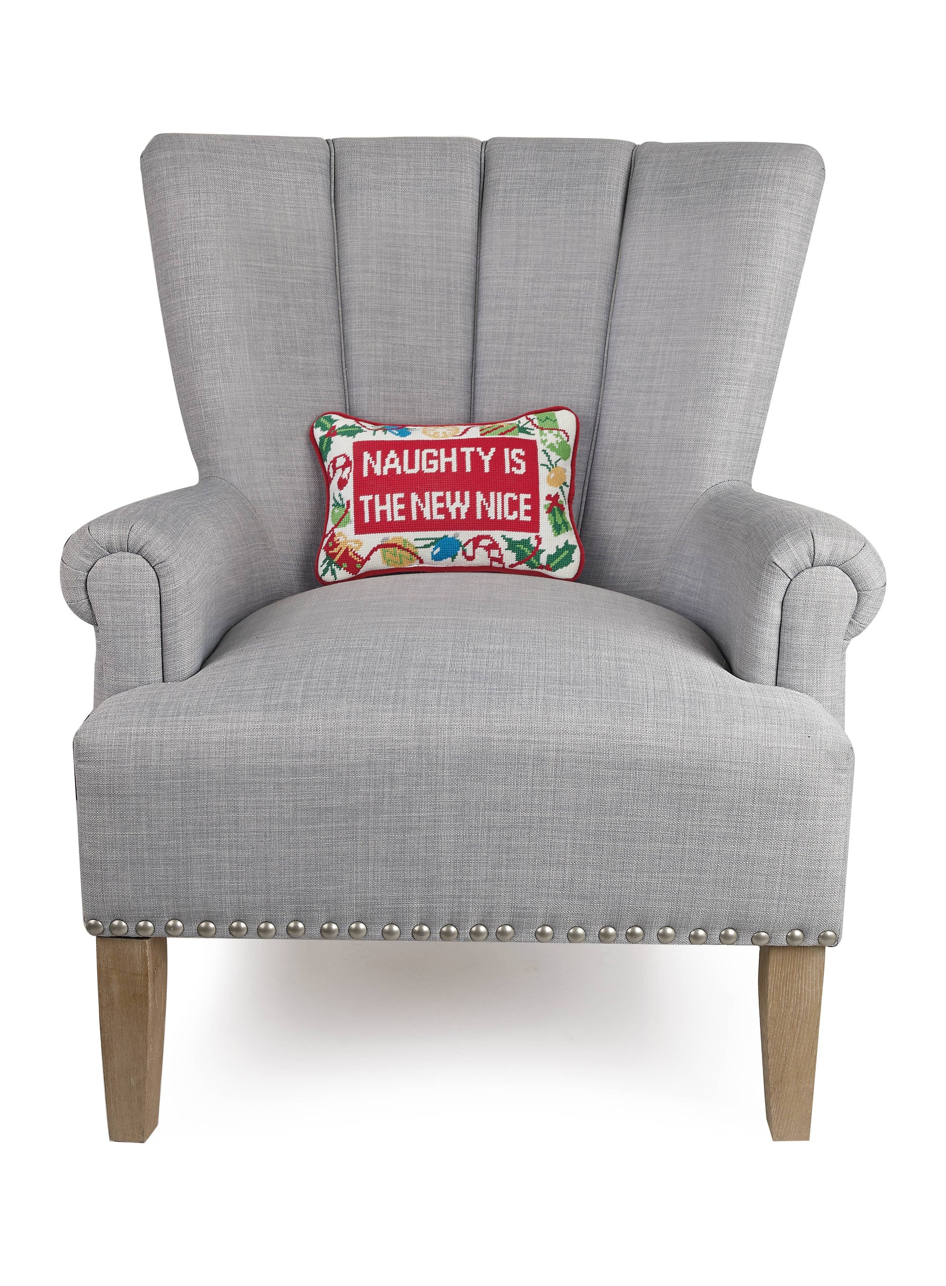 Naughty New Nice Embroidered Pillow Peking Handicraft