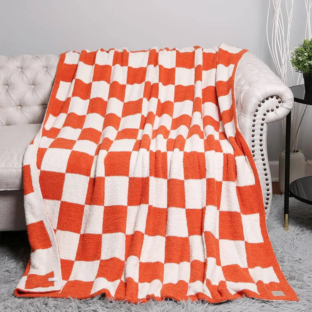 Checkerboard Patterned Throw Blanket: Green / ONE SIZE Fashion City
