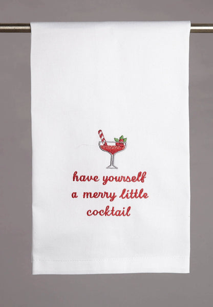 Merry Little Cocktail Embroidered Kitchen Towel Peking Handicraft