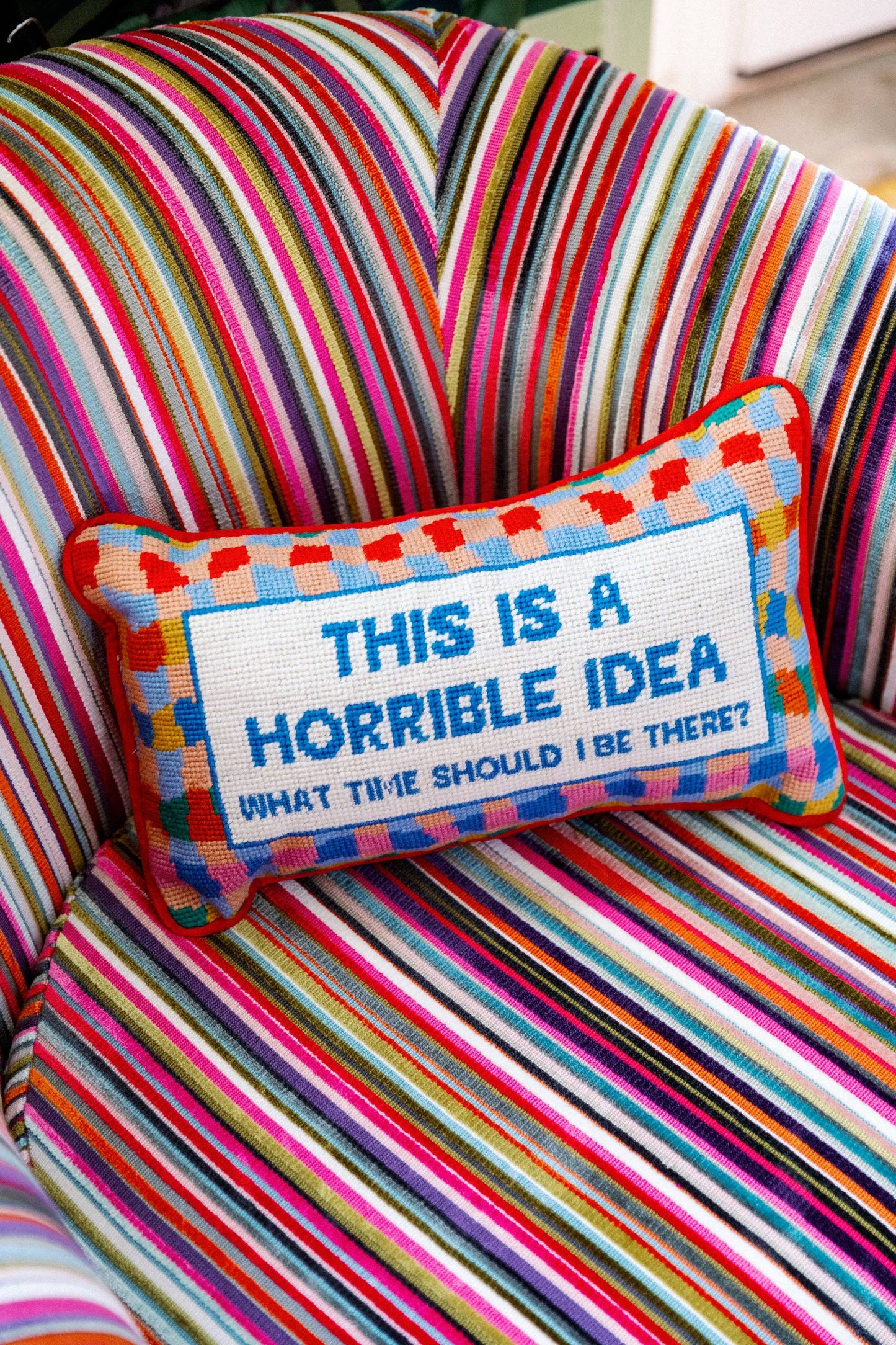 Horrible Idea Needlepoint Pillow Furbish Studio