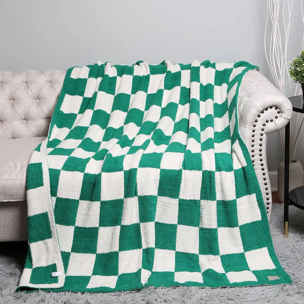 Checkerboard Patterned Throw Blanket: Green / ONE SIZE Fashion City