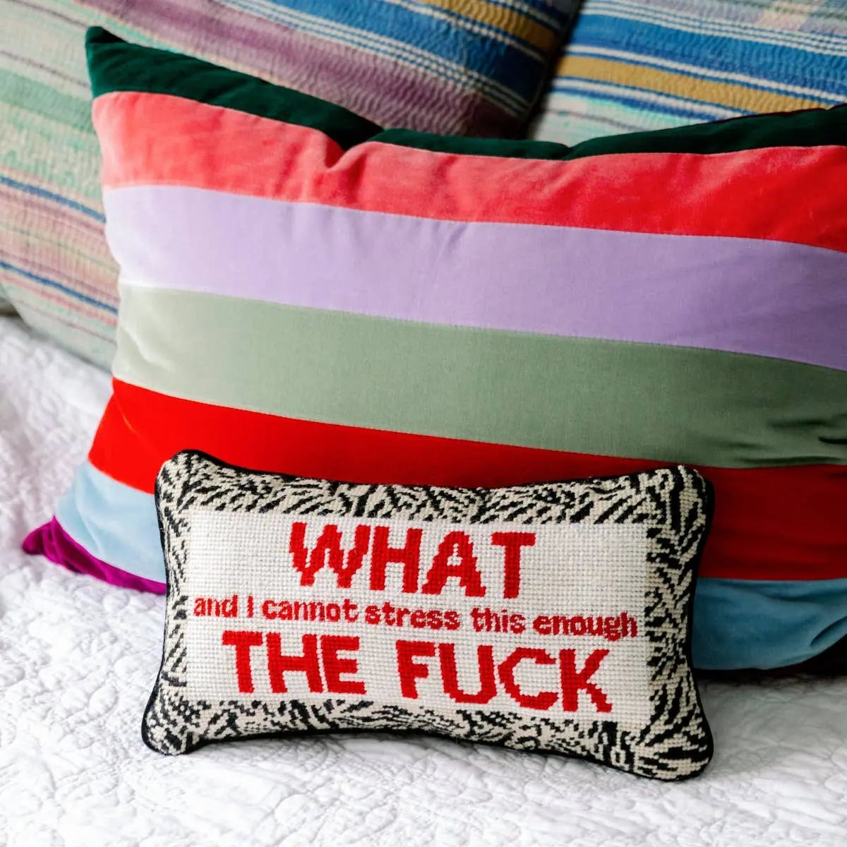 WTF Needlepoint Pillow Furbish Studio