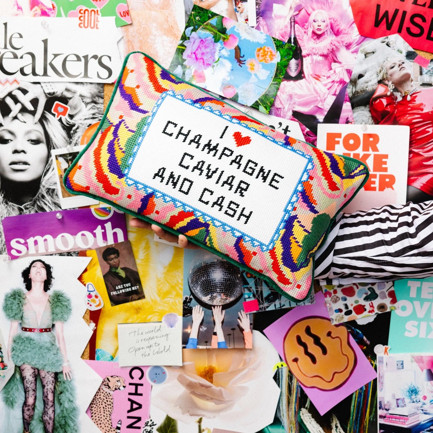 Caviar and Cash Needlepoint Pillow Furbish Studio