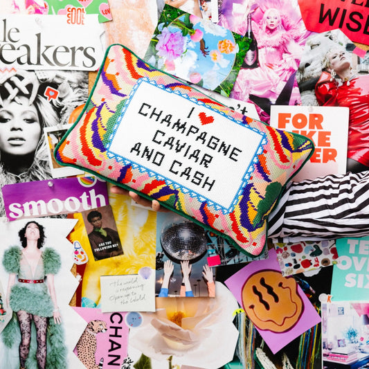 Caviar and Cash Needlepoint Pillow Furbish Studio