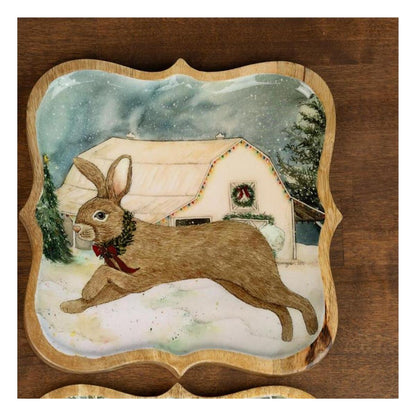 Mango Wood Tray – Snowy Yuletide Friend – Style 2