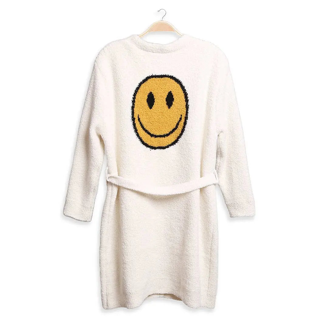 Solid Color Soft Robe with Happy Face Fashion City